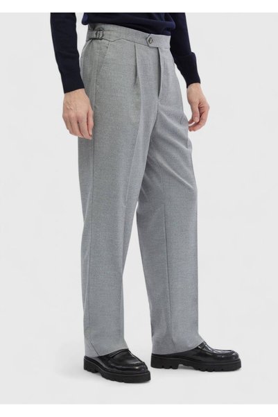 Ramsey Gri Düz Dokuma Loose Fit Casual Pantolon