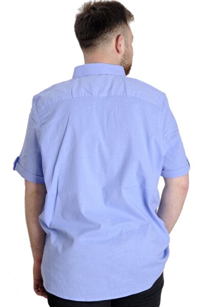 ModeXL Mode Xl Large Size Men's Linen Lycra Shirt 20393 Blue