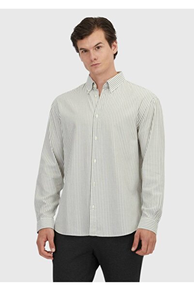 Ramsey Cămașă casual din amestec de bumbac, cu dungi verzi