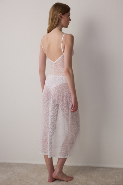 Penti Off-White Lace V-Neck Dowry Nightgown