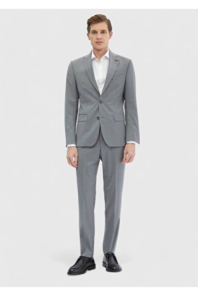 Ramsey Gray Striped Zeroweight Slim Fit 100% Wool Suit