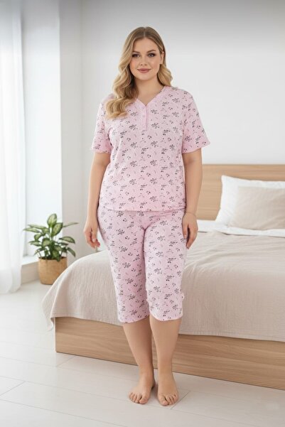 Temporium Women's Plus Size Short Sleeve Capri Bamboo Pajama Set