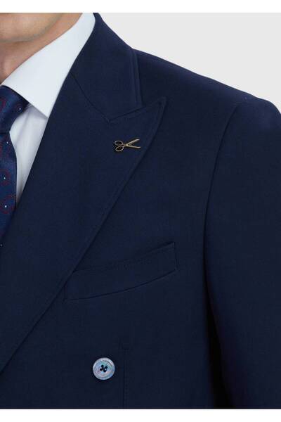 Ramsey Navy Blue Plain Zeroweight Slim Fit Wool Blended Suit