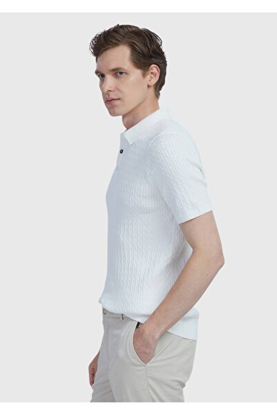 Ramsey White Polo Neck Jacquard Cotton Blended Knitwear