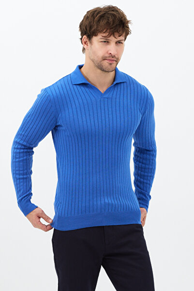 COOL TARZ Saks Men's Polo Neck Ribbed Knitwear Sweater