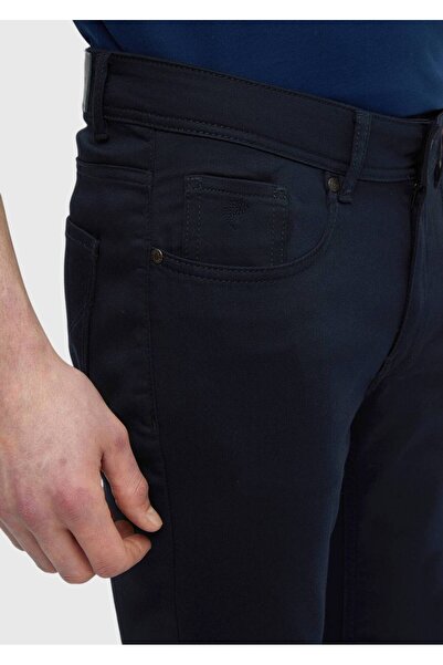 Ramsey Μπλε Navy Plain Woven Slim Fit Casual Παντελόνι από Βαμβακερό Μείγμα