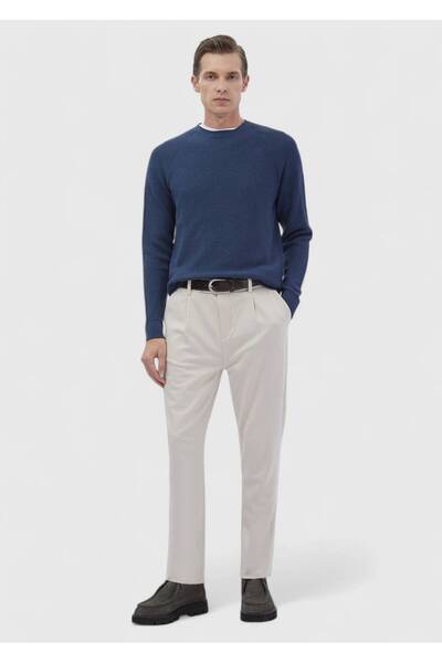 Ramsey Dark Indigo Crew Neck Jacquard Wool Blend Sweater