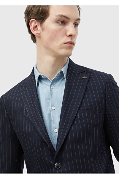 Ramsey Μπουφάν με ρίγες Navy Blue Zeroweight Slim Fit με μάλλινο μείγμα