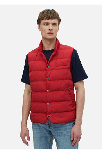 Ramsey Red Regular Fit Stand Collar Casual Woven Sports Vest