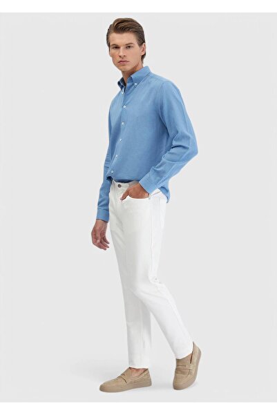 Ramsey Μπλε ίσιο πουκάμισο Casual Fit Woven Casual Cotton Blend