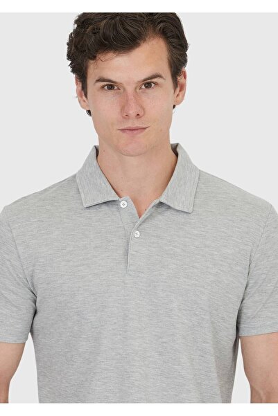 Ramsey Ανοιχτό γκρι μονόχρωμο γιακά πόλο 100% βαμβακερό μπλουζάκι