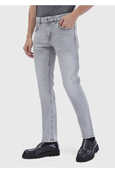 Ramsey Gray Straight Slim Fit Denim Cotton Blended Trousers