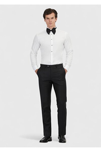 Ramsey Λευκό μονόχρωμο πουκάμισο σμόκιν με διπλή μανσέτα με γιακά