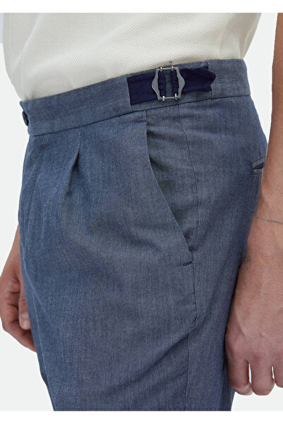 Ramsey Indigo Plain Woven Regular Fit Classic Cotton Blended Trousers