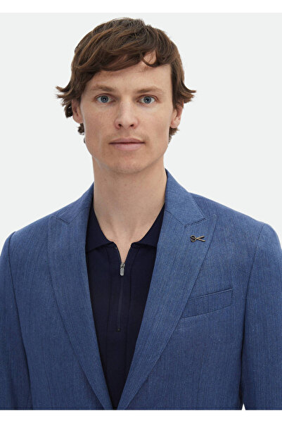 Ramsey Indigo Patterned Zeroweight Slim Fit Cotton Blended Jacket