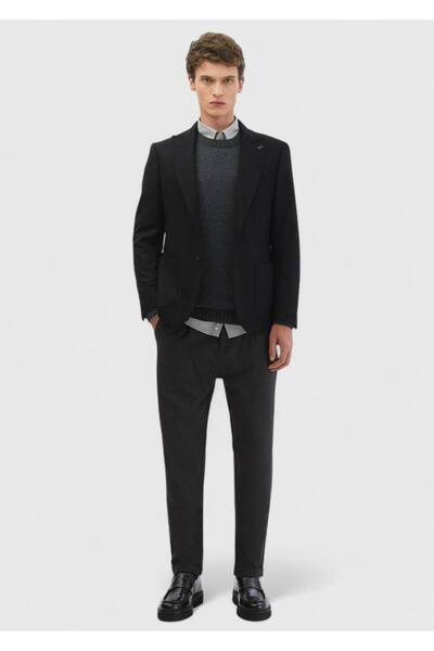 Ramsey Black Patterned Zeroweight Slim Fit Wool Blend Jacket