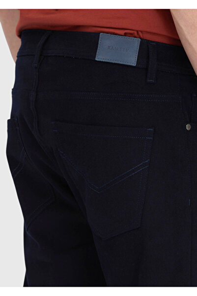 Ramsey Navy Blue Plain Woven Slim Fit Casual Cotton Blended Trousers