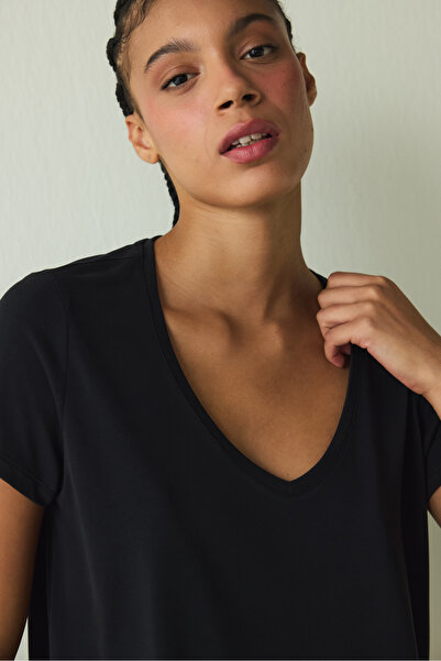 Penti Black V-Neck Modal Short Sleeve T-Shirt