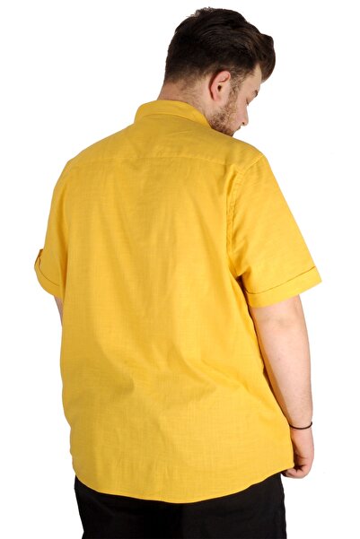 ModeXL Mode Xl Large Size Men's Linen Lycra Shirt with Pockets 20389 Mustard