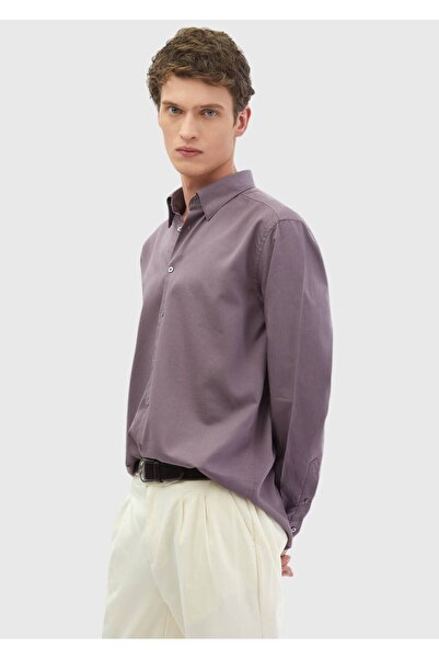 Ramsey Πουκάμισο Λιλά Κανονική Σαφήνειας Υφαντό Casual Μίγμα Βαμβακιού