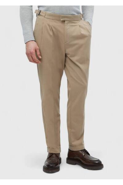 Ramsey Camel Hair Straight Woven Carrot Fit Casual βαμβακερό παντελόνι