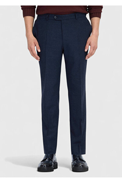 Ramsey Navy Blue Plain Woven Modern Fit Casual Trousers