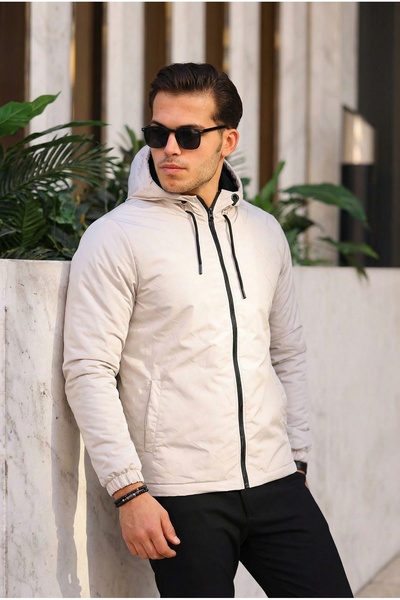 comstar Чоловічий куртка з підкладкою з хутра, водонепроникна, в смужку, з капюшоном і кишенями