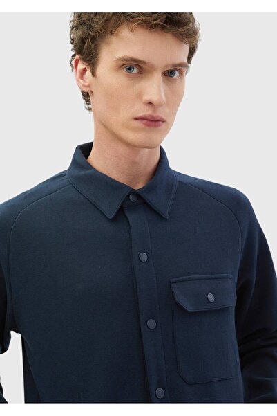 Ramsey Navy Blue Polo Neck Plain Sweatshirt