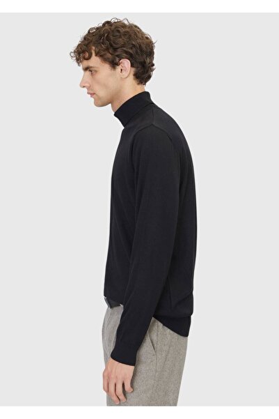 Ramsey Black Full Turtleneck Plain Knit Wool Blended Sweater Sweater