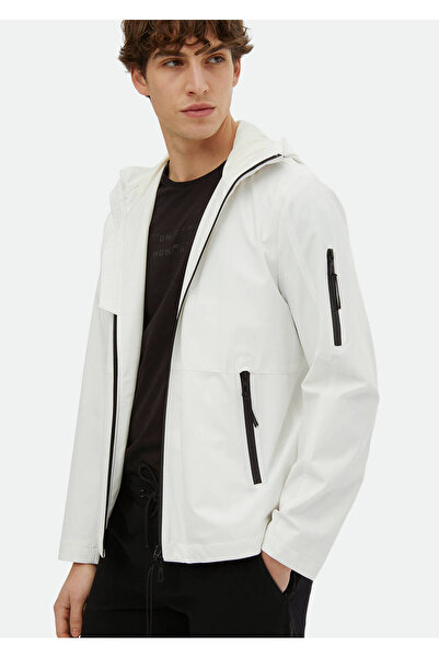 Ramsey Λευκό κανονικό παλτό με κουκούλα casual υφαντό