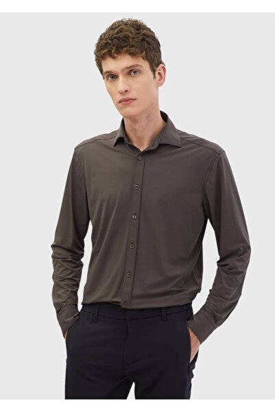 Ramsey Bordo Düz Regular Fit Dokuma Klasik Gömlek