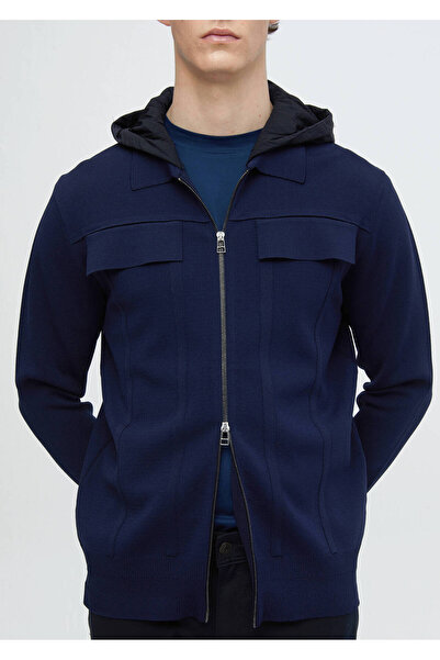 Ramsey Μπλε γιακά πόλο ζακέτα με απλό πλέγμα