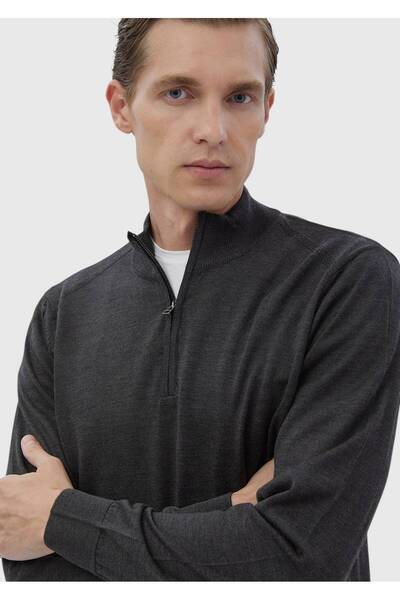 Ramsey Pulover din tricotaje din amestec de lână, cu jumătate de gât antracit