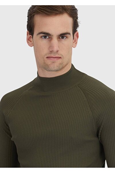 Ramsey Khaki Half Turtleneck Ribbed Knit Sweater