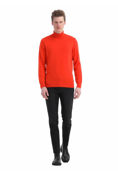 Ramsey Orange Full Turtleneck Jacquard Wool Blend Knitwear Sweater