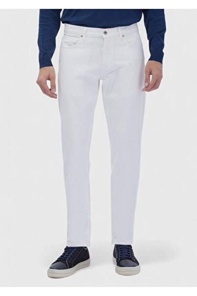 Ramsey White Straight Regular Fit Denim 100% Cotton Trousers