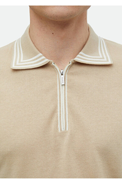 Ramsey Μπεζ Πόλο Λαιμόκοψη Απλό Πλεκτό 100% Βαμβάκι