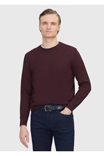 Ramsey Pulover din tricot din amestec de lână cu gât rotund, burgundy