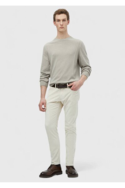 Ramsey Μπεζ ριγέ υφαντό Slim Fit Velvet Casual βαμβακερό παντελόνι