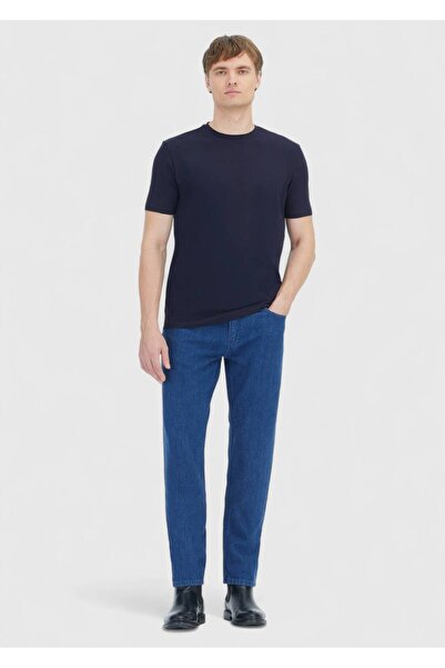 Ramsey Navy Plain Crew Neck Cotton Blended T-Shirt