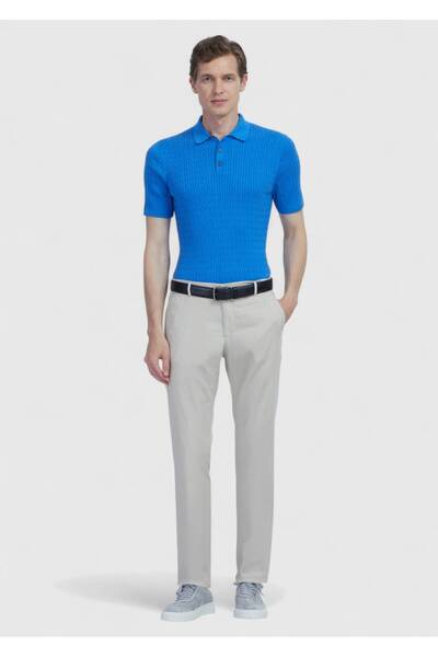 Ramsey Tricotaj din amestec de bumbac jacquard cu guler polo albastru