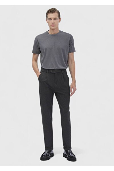 Ramsey Dark Gray Plain Knitted Regular Fit Casual Trousers