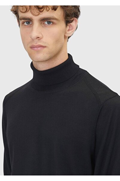 Ramsey Black Full Turtleneck Plain Knit Wool Blended Sweater Sweater