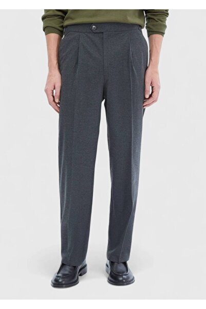 Ramsey Anthracite Plain Woven Loose Fit Casual Trousers