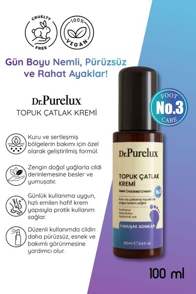 Dr.Purelux Topuk Çatlak Kremi – Shea Yağı & Hyaluronik Asit İçerikli Yoğun Ne...