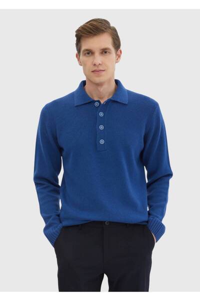 Ramsey Pulover tricotat din amestec de lână Saks cu guler polo