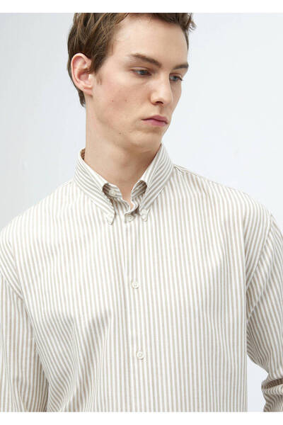 Ramsey Cămașă casual din amestec de bumbac, cu dungi, cu blană de cămilă