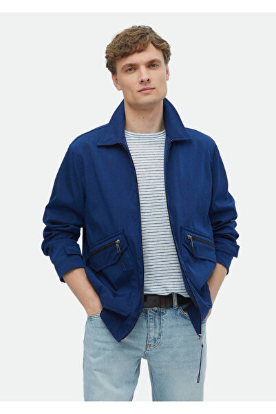 Ramsey Μπλε Navy Regular Fit Πουκάμισο με γιακά Casual Woven Παλτό