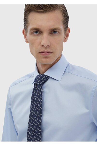 Ramsey Σκούρο μπλε ίσιο κλασικό πουκάμισο με κανονική εφαρμογή από 100% βαμβάκι