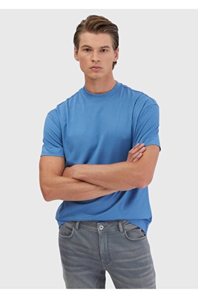 Ramsey Μπλουζάκι Blue Plain Crew Neck 100% βαμβακερό